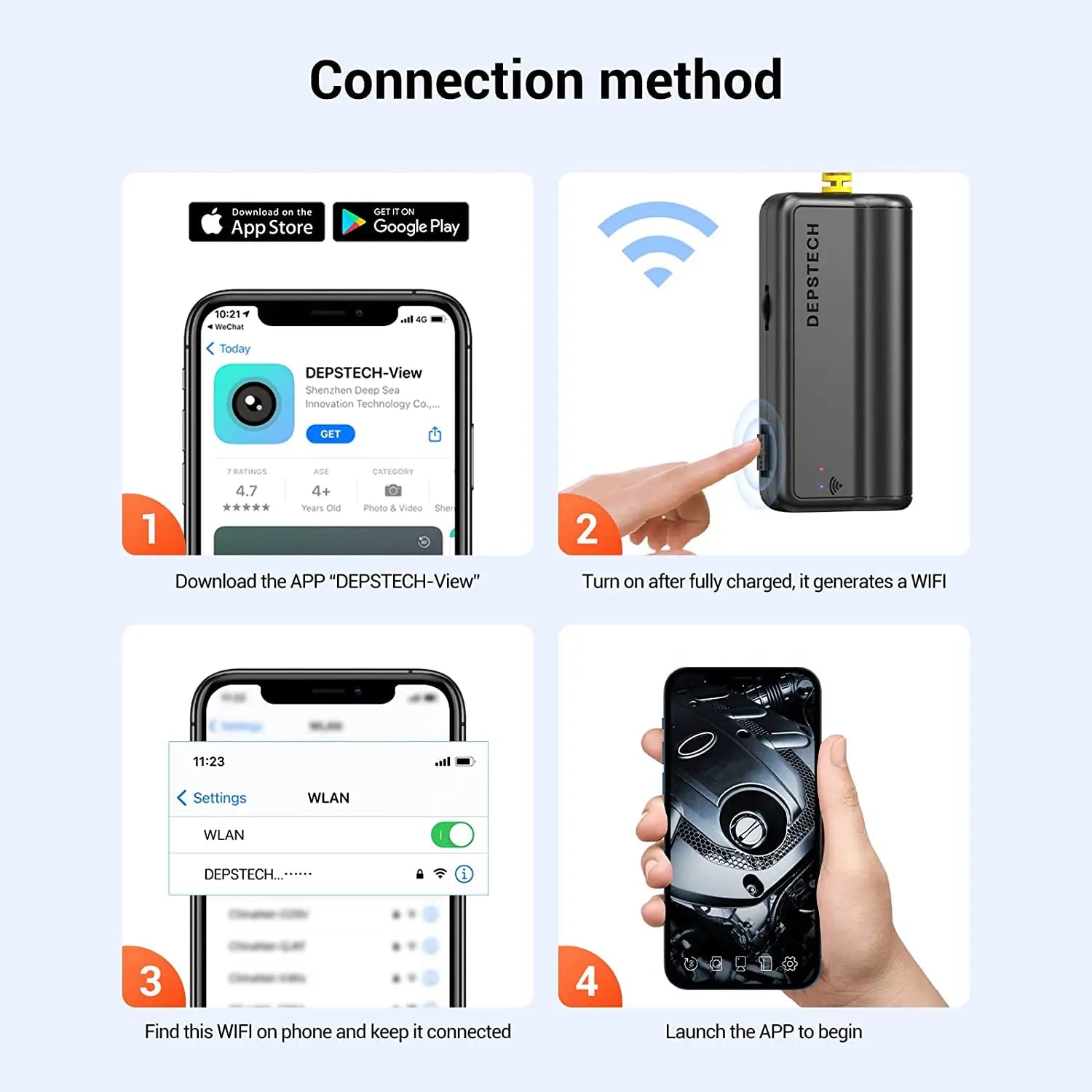 DEPSTECH WF028 1944P Endoscope Camera 5MP Snake Inspection Camera Industrial WiFi Borescope for iOS & Android Phone & Tablet