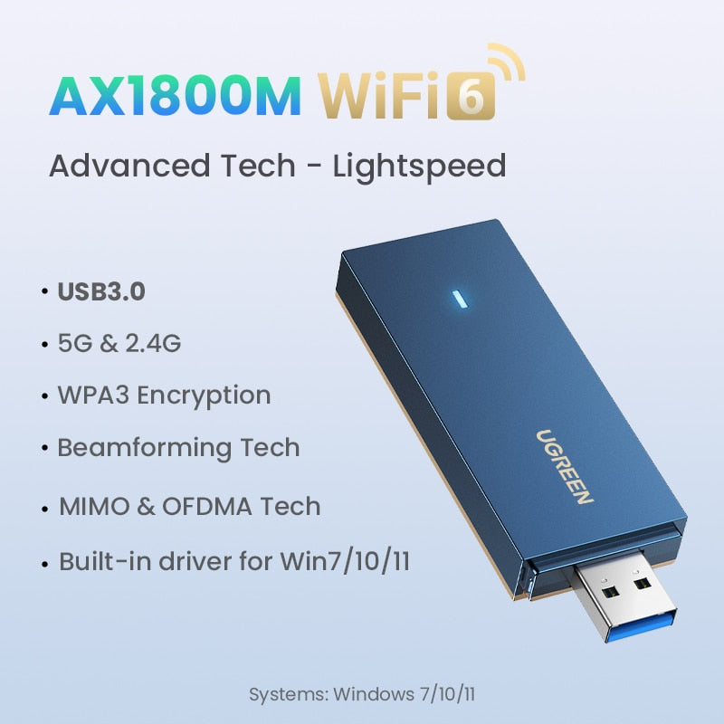 UGREEN WiFi Adapter AC650 AX1800 WiFi6/5 5G&2.4G USB WiFi Card Dongle for Desktop Laptop Wifi Antenna USB Ethernet Network Card