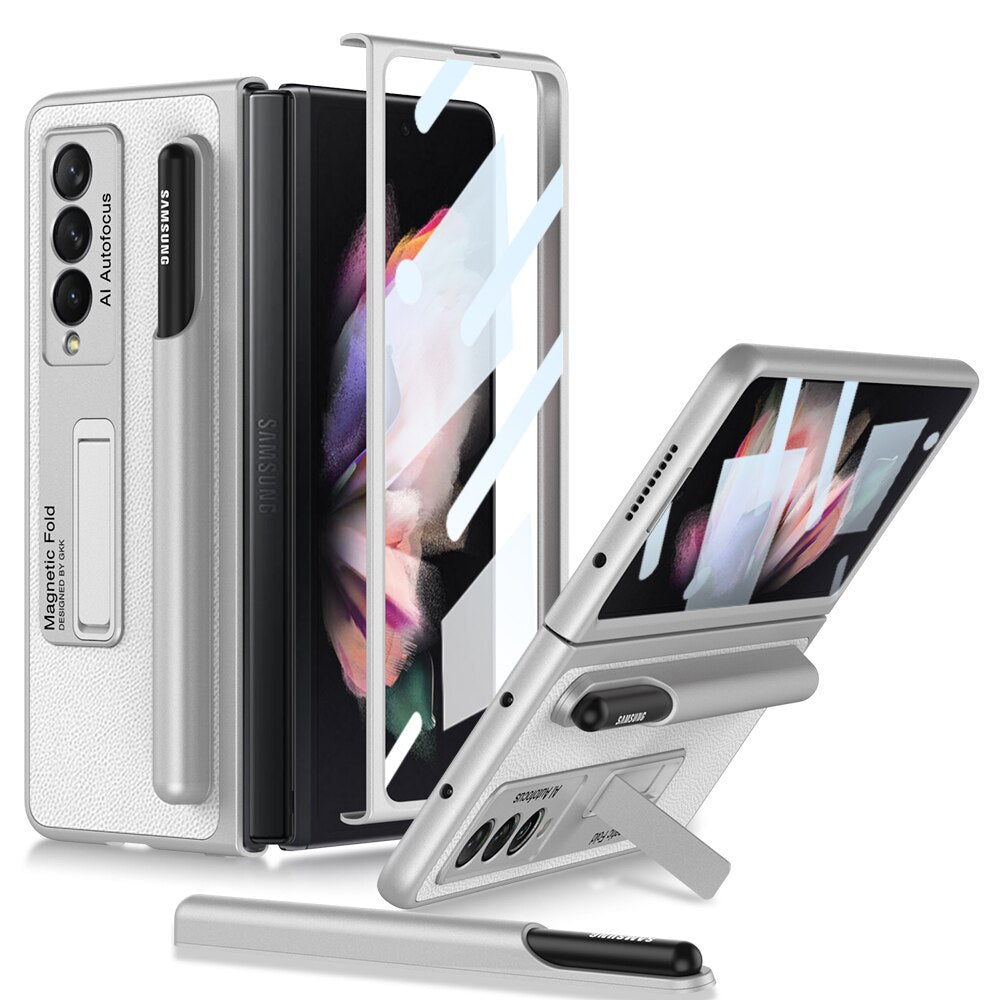 Magnetic Hinges Funda For Samsung Galaxy Z Fold 3 4 Case Stand Hard Case For Samsung Fold 4 5G With S Pen Slot Holder For Fold 4