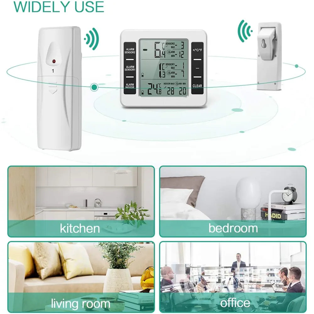 LCD Digital Thermometer Temperature Meter Indoor Outdoor Weather Station+ Wireless Transmitter with C/F Max Min Value Display