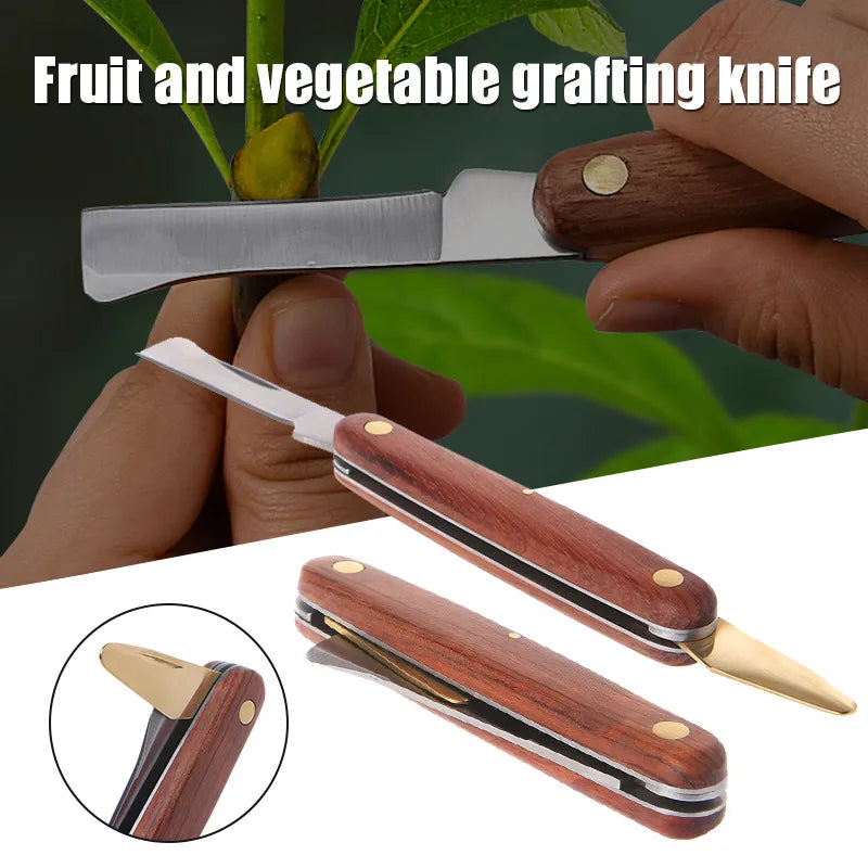Plant Grafting Knife Grafting Tools Foldable Grafting Pruning Knife Professional Garden Grafting Cutter Wooden Handle Knife