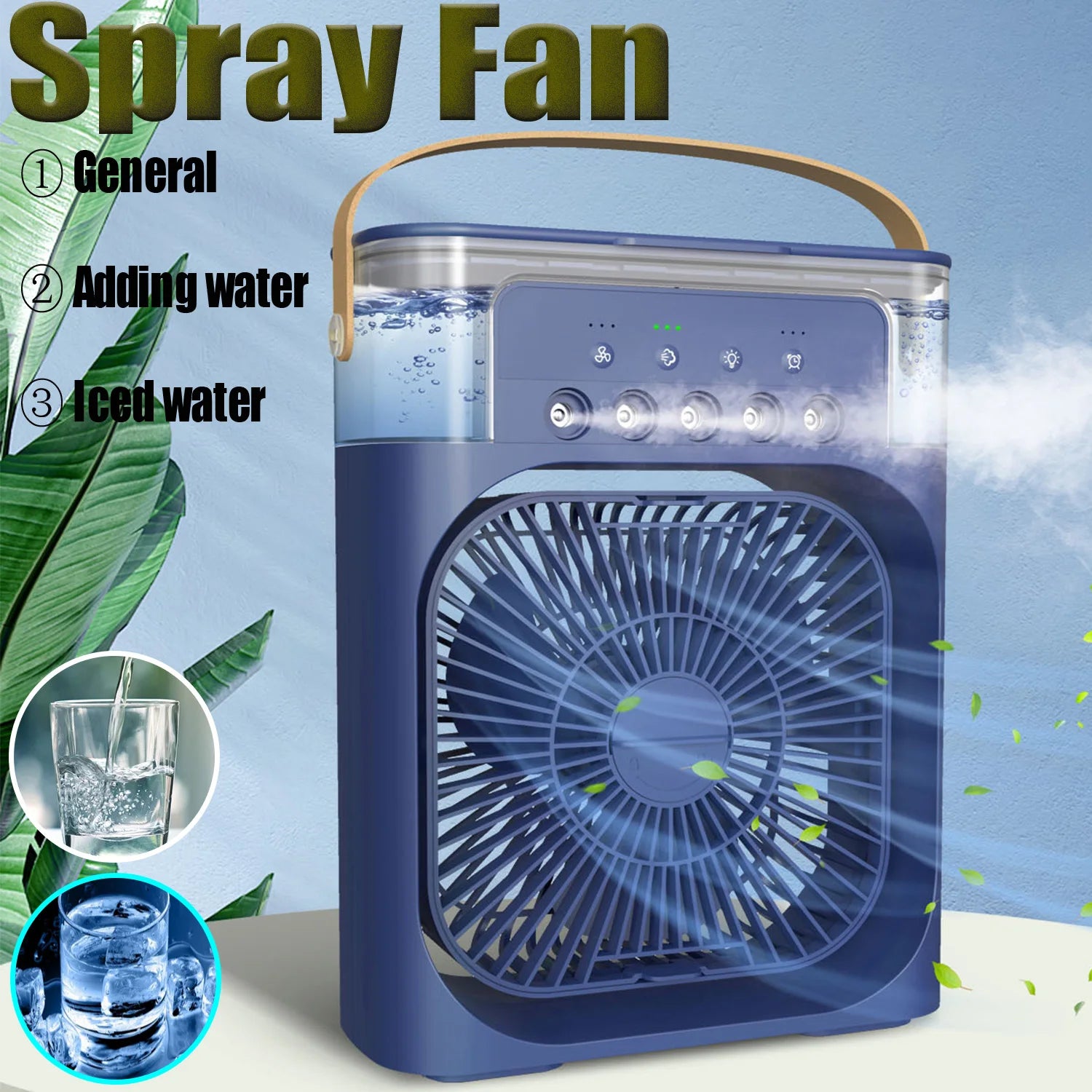 Electric Fan,Portable USB Mini Air Conditioner Timing 3 Speeds Setting,Cooler Wind Spray Wide Angled Adjust with 600ml Capacity