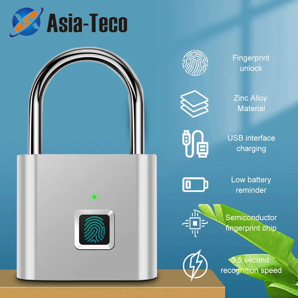 Outdoor Smart Padlock Fingerprint Locker Bag Locks Dormitory Anti-Theft Lock USB Recharge Security Rainproof Keyless Door Lock