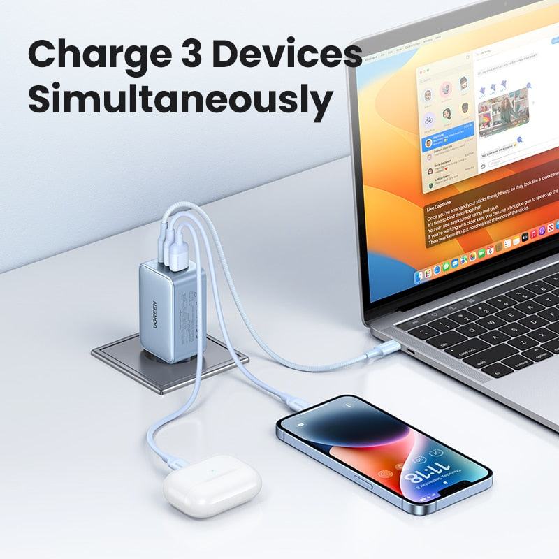 UGREEN 65W GaN Charger Blue Quick Charge Type C PD USB Charger for iPhone 14 13 12 Pro Max Fast Charger For Laptop PD Charger