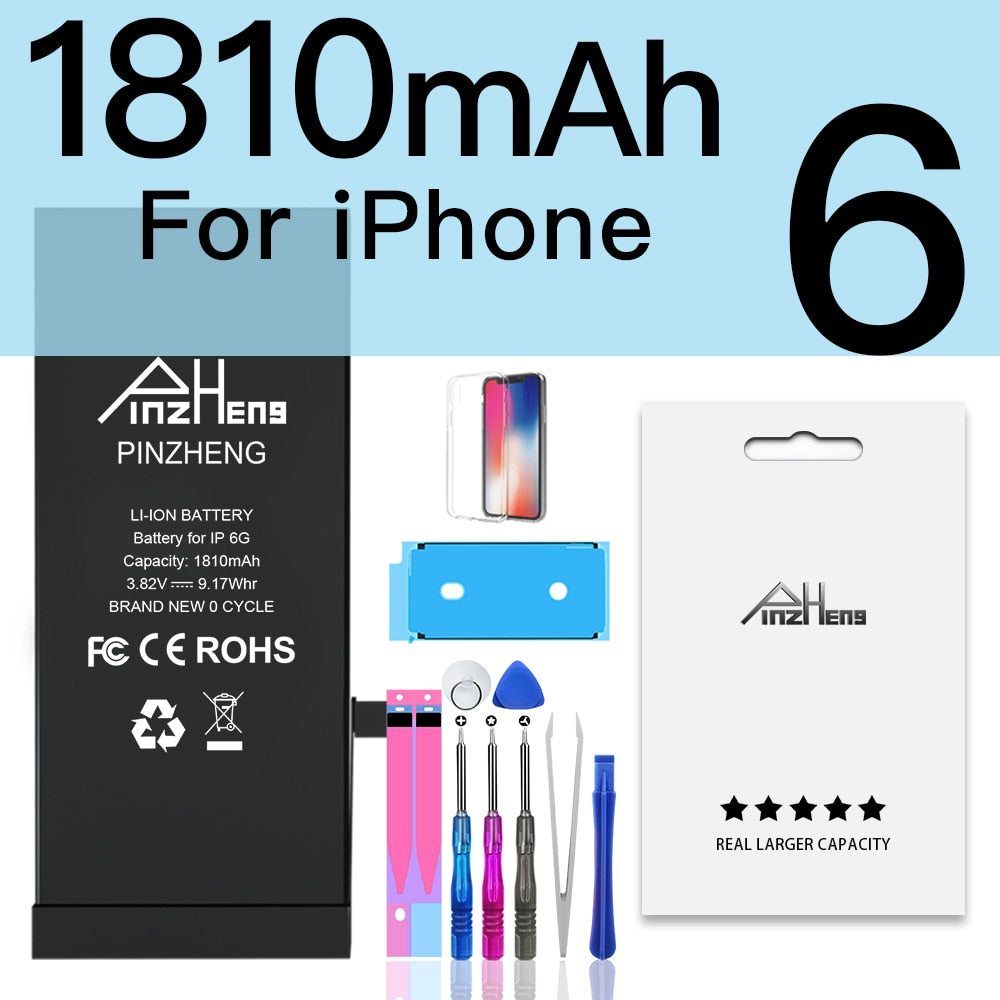 PINZHENG Original High Capacity Battery For iPhone 5S SE 5 6 6S 7 8 Plus Phone Replacement Batteries Warranty One Year Bateria