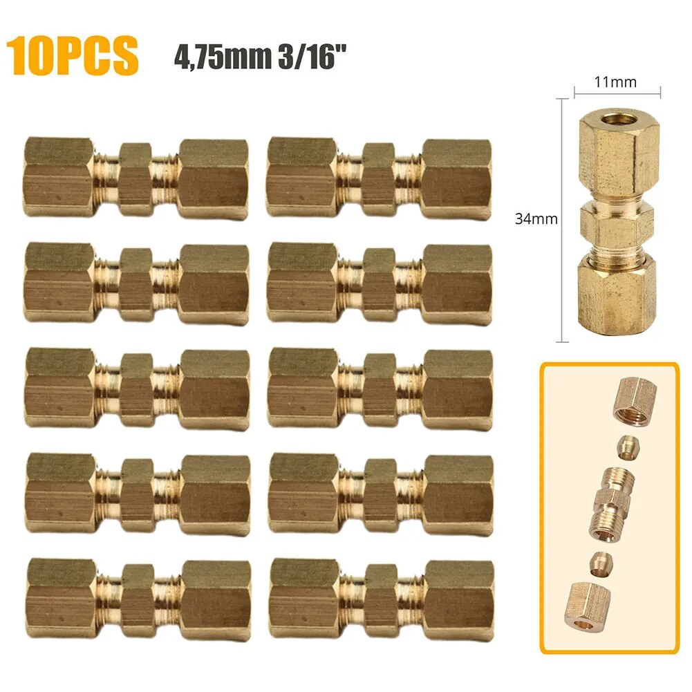 10Pcs Universal Brake Line Connector For Brake Line (M10) For Connecting 4.75mm 3/16 "  Brake Lines Without Flaring Tool
