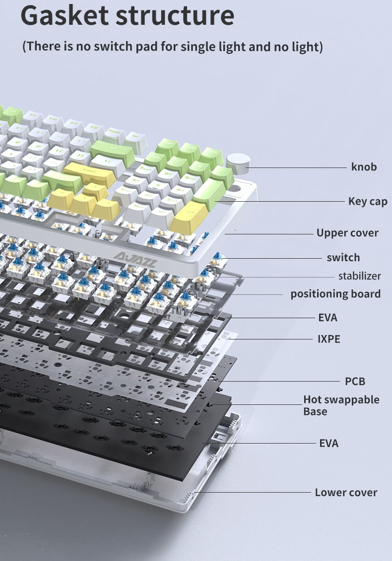 Ajazz AK992 92 Keys DIY Switch Keyboard Red Green Brown Shaft Hot-swap Mechanical Keyboard with RGB/White/No Backlit Optional