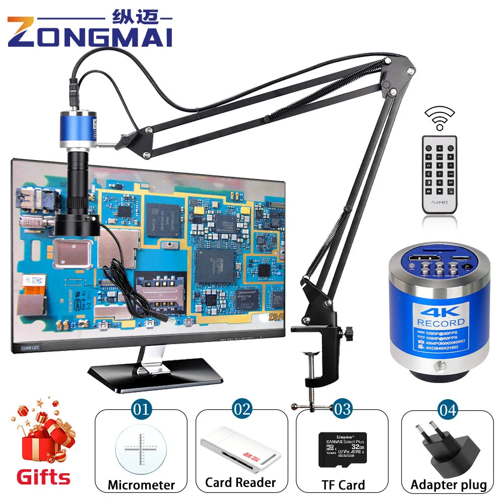 ZONGMAI 1080P 4K FULL HD Industrial Microscope C-Mount Digital Camera Via Type Measurement For PCB Soldering Phone Repair