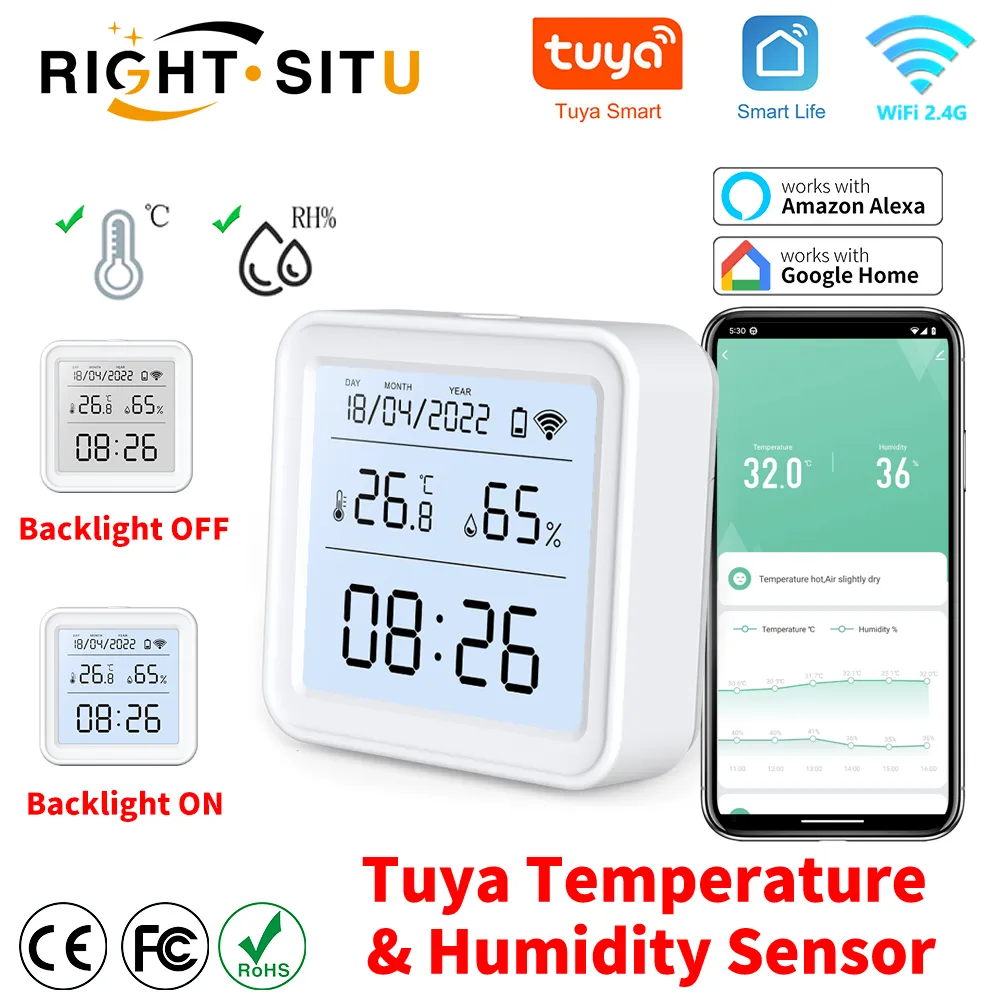 Tuya WIFI Smart Temperature Humidity Sensor Hygrometer Thermometer Backlight Smart Life Support Alexa Google Assistant