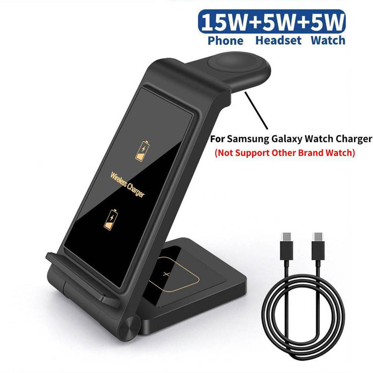 25W 3 in 1 Wireless Charger Stand for Samsung Galaxy Flip 4/S22 Ultra/S21/S20/S10 Galaxy Watch 5 4 Active 2 Buds Fast Charging