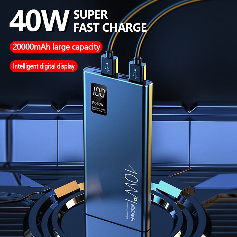 20000mah Power Bank 40W Fast Charging Digital Display Portable External Battery Powerbank For iPhone Samsung Xiaomi Poverbank