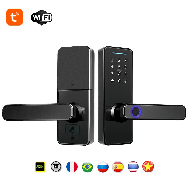 Tuya Wifi Electronic Lock Smart Door Lock Biometric Fingerprint Lock Can NFC Unlock/Password/Key Unlock/USB Emergency Charge
