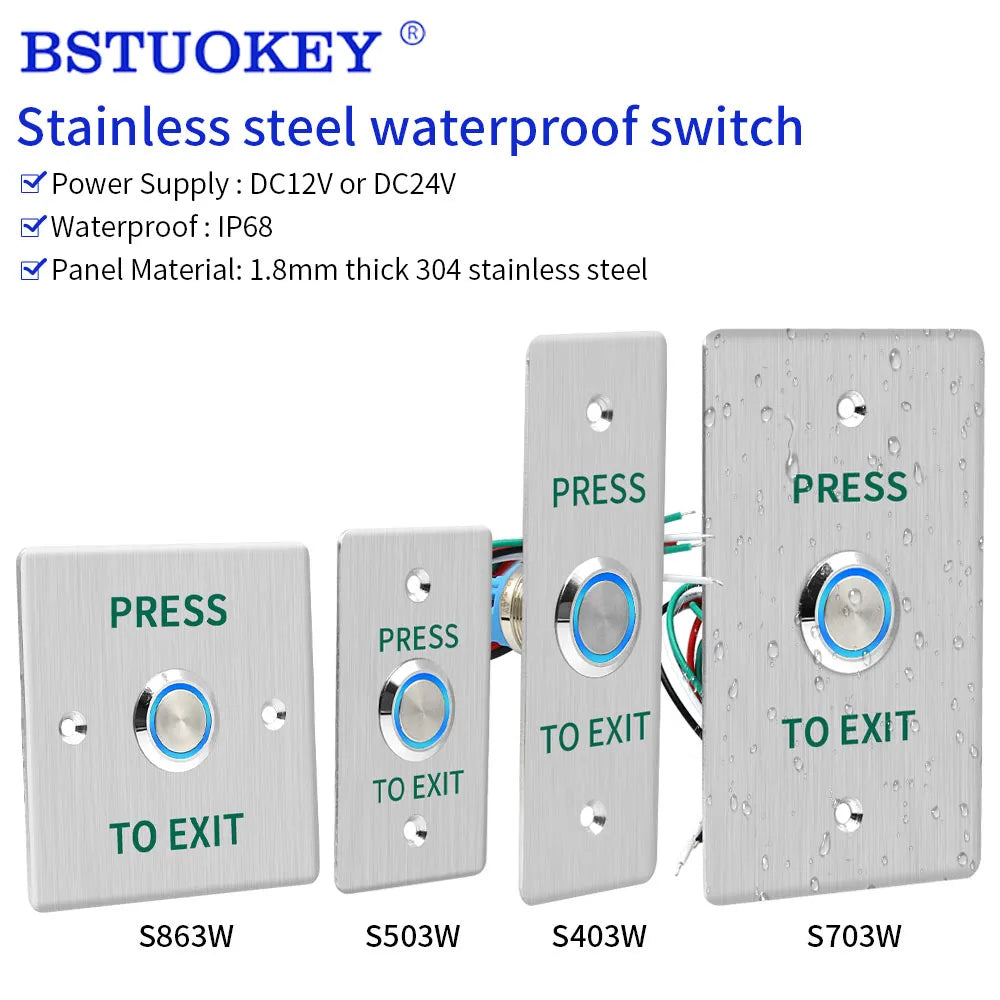 IP68 Waterproof Outdoor Stainless Square NC NO COM Push Lock Release Switch Exit Button with LED for Door Access Control System