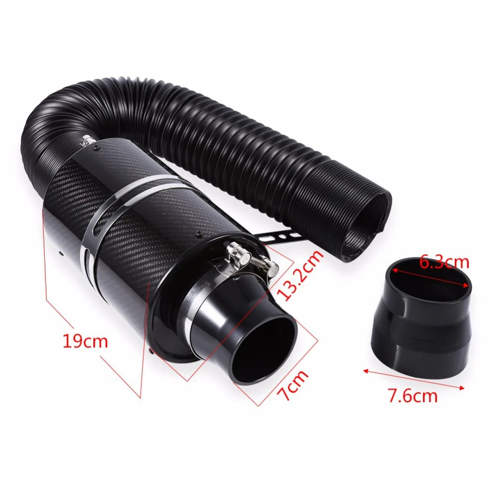 1 Set Universal Car 3 Inch Carbon Fibre Cold Air Filter Feed Enclosed Intake Induction Pipe Hose Kit Universal