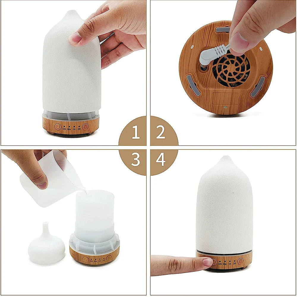 Essential Oil Diffuser Humidifiers Aromatherapy Diffuser Ceramic Wood Grain Diffusers 7 Color Night Light Aroma For Home Office