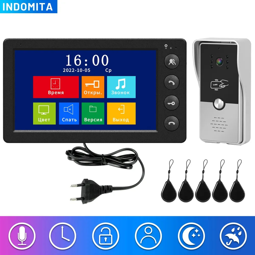 Indomita Wired Video Doorbell Intercom System for Home Videophone Apartment Door Phone with Screen 7 Inch RFID Call Panel Unlock