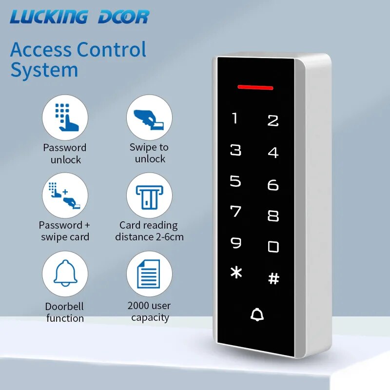 Mini Narrow Size Access Control Keypads RFID Access Controller Touch Door Opener System TK4100 125KHz Key Card Wiegand 2000 User