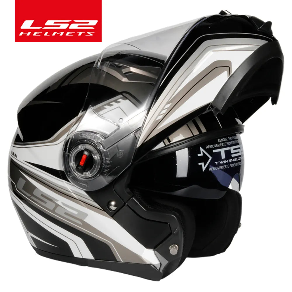 LS2 FF370 Flip Up Motorcycle Helmet Dual Lens Modular Helmets With Sun Visor Casco Moto Capacete CE Certification