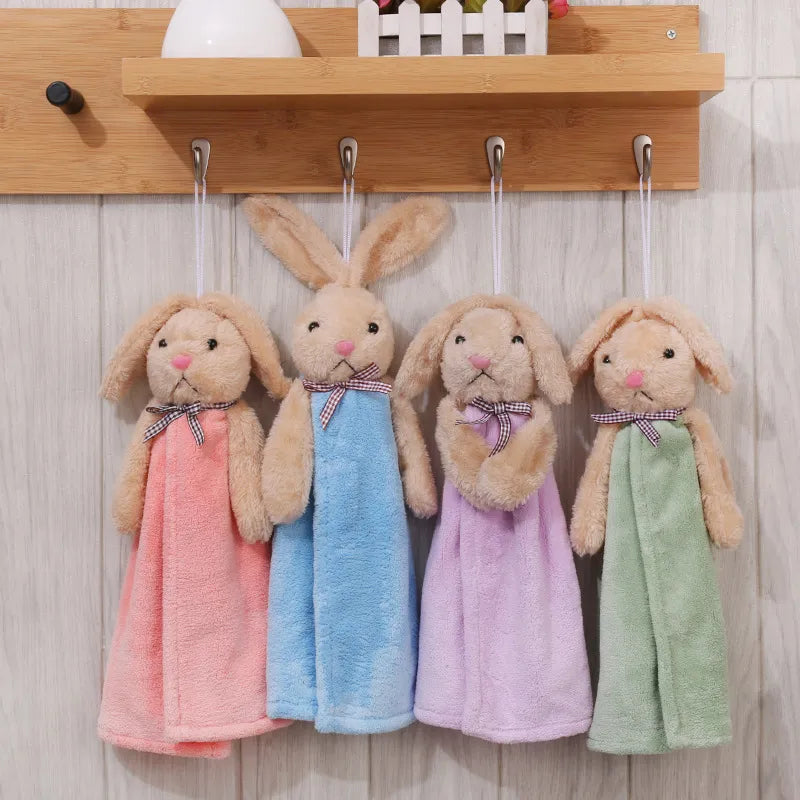 Cartoon Rabbit Coral Velvet Hand Towel for Kitchen Bathroom Microfiber Soft Quick Dry Absorbent Home Terry Towels