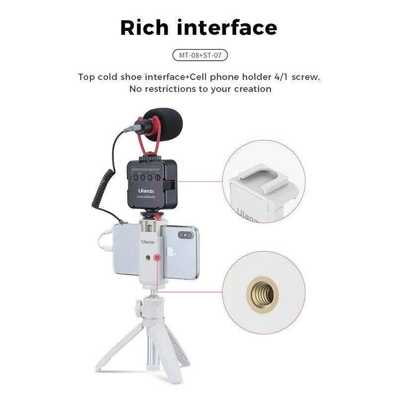 Ulanzi MT-08 Mini Smartphone DSLR Tripod for Sony ZV1 Canon M50 Cold Shoe Tripod Mount for LED Light Microphone Vlog Tripod Kit