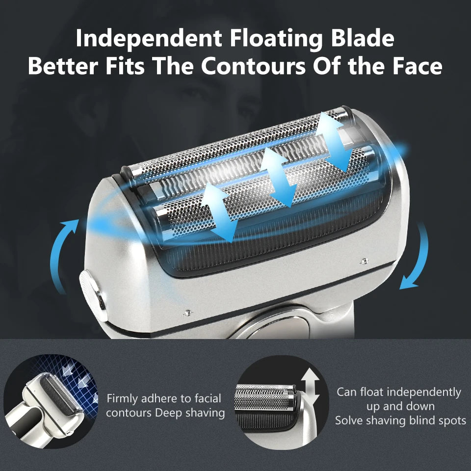 3-Blade Wet Dry Electric Shaver For Men Beard Stubble 3D Triple Floating Blade Washable Facial Shaving Machine Rechargeable