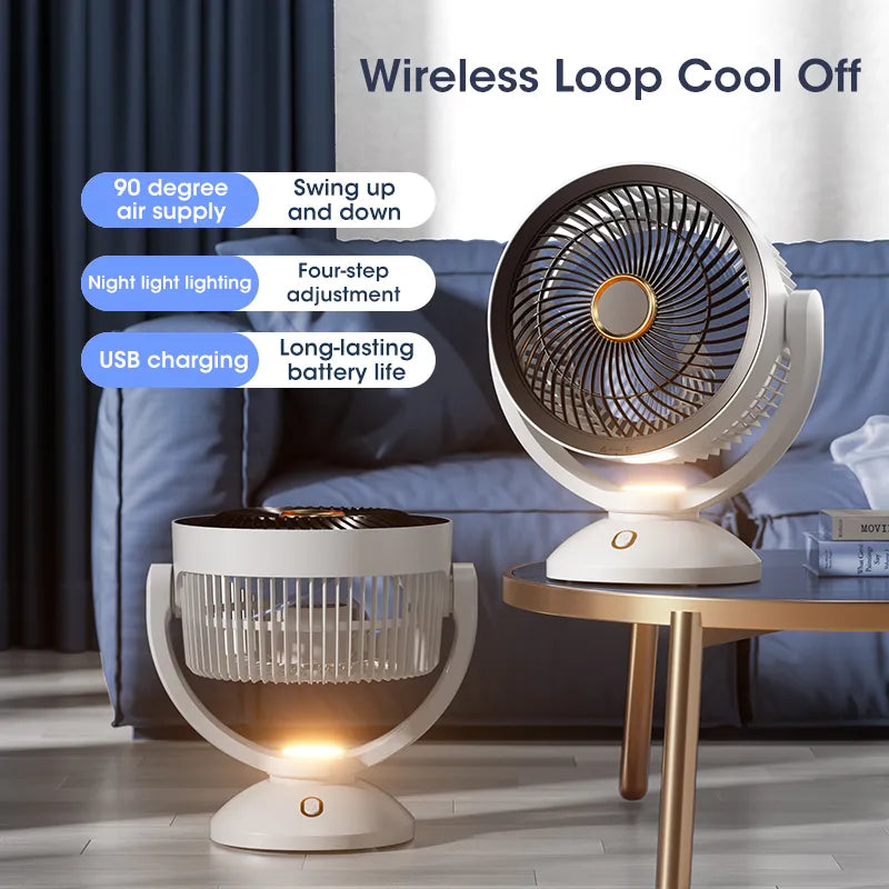 Air Circulation Floor Standing Fan 4000mAh Night Light Wall Mounted Electric Fan Strong Winds Rechargeable Desktop Cooling Fan