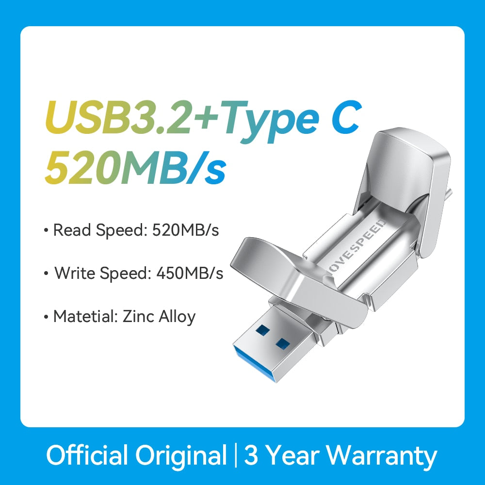 MOVESPEED 2 in 1 USB Flash Drive 520MB/s High Speed USB 3.2 Gen 2 Pen Drive 1TB 512GB 256GB OTG Type C Pendrive for Phones PC