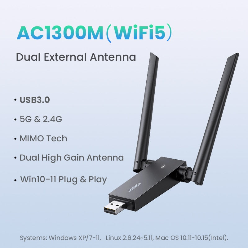 UGREEN WiFi Adapter AC650 AX1800 WiFi6/5 5G&2.4G USB WiFi Card Dongle for Desktop Laptop Wifi Antenna USB Ethernet Network Card