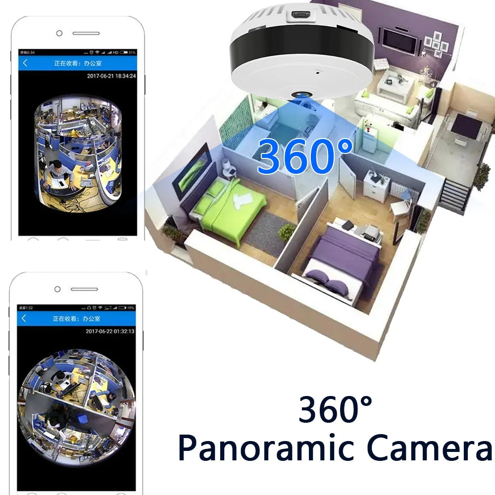 Qettopo 4MP WIFI Panoramic Camera 360° Wide Angle Fisheye VR Surveillance Camera Motion Detection IR Night Vision V380 PRO