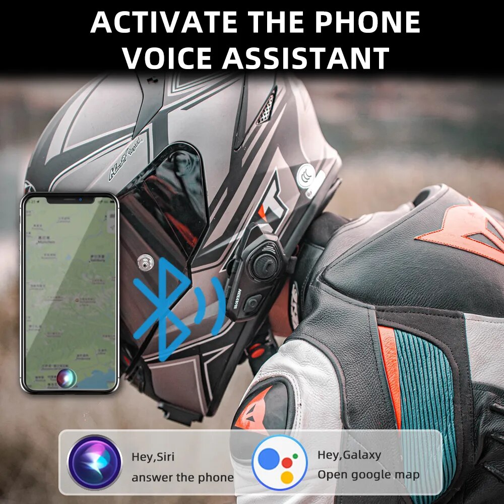 WAYXIN T2 Motorcycle Helmet Headset For 2 Riders Bluetooth Intercom Headphone Motorbike Communicator Interphone Waterproof BT5.0