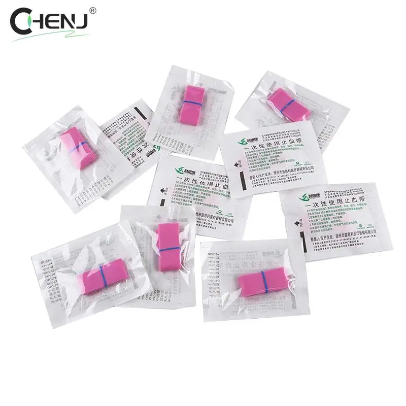 New 10pcs Disposable Tourniquet Pink Elastic Belt First Aid Kit Product Medical Rubber Disposable Tourniquet