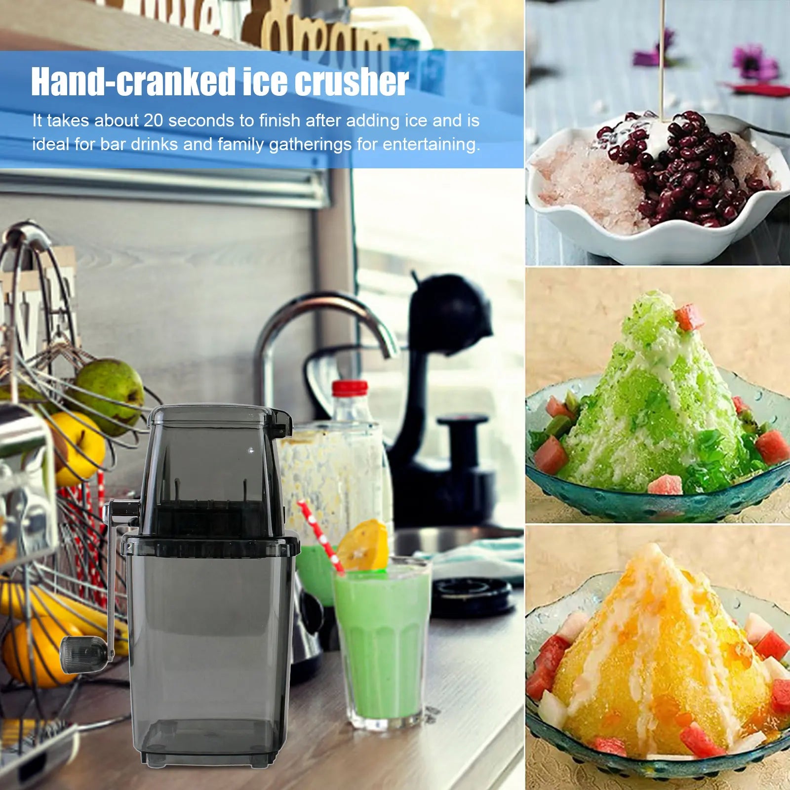 Ice Crusher Manual Shaver Ice Chopper Slushies Smoothies crushing tool Fried ice machine Transparent DIY children snack