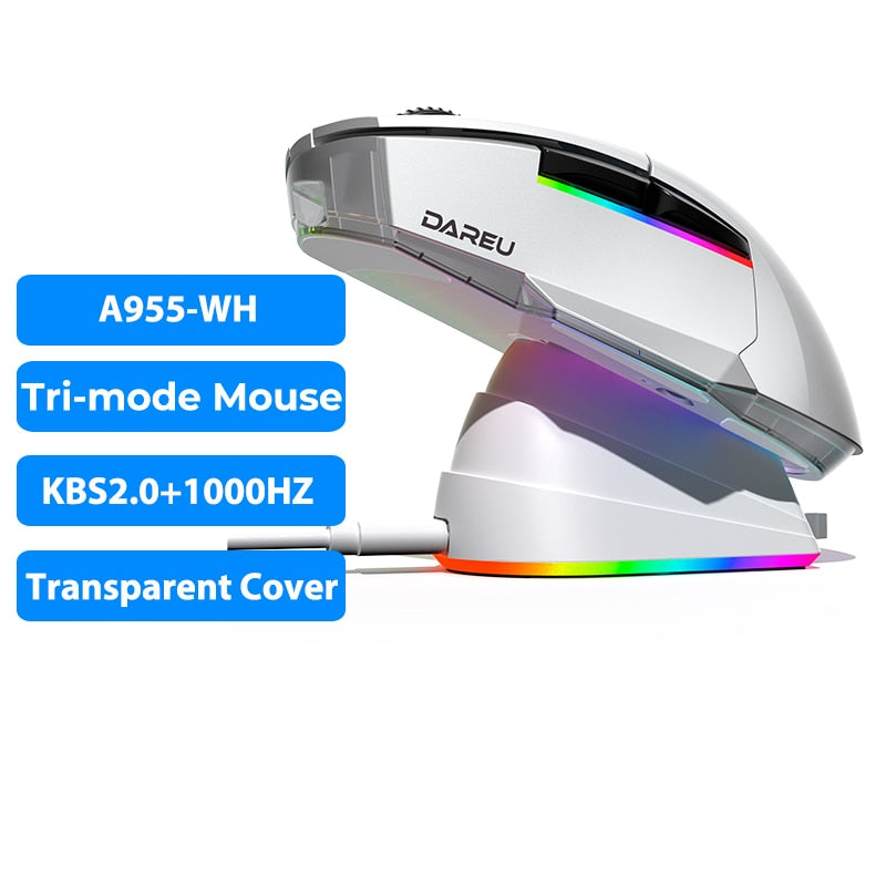 DAREU PC Gamer Mouse 12000DPI RGB Tri-mode Wireless Bluetooth Mice with Charging Dock AIM-WL Sensor for Laptop PC