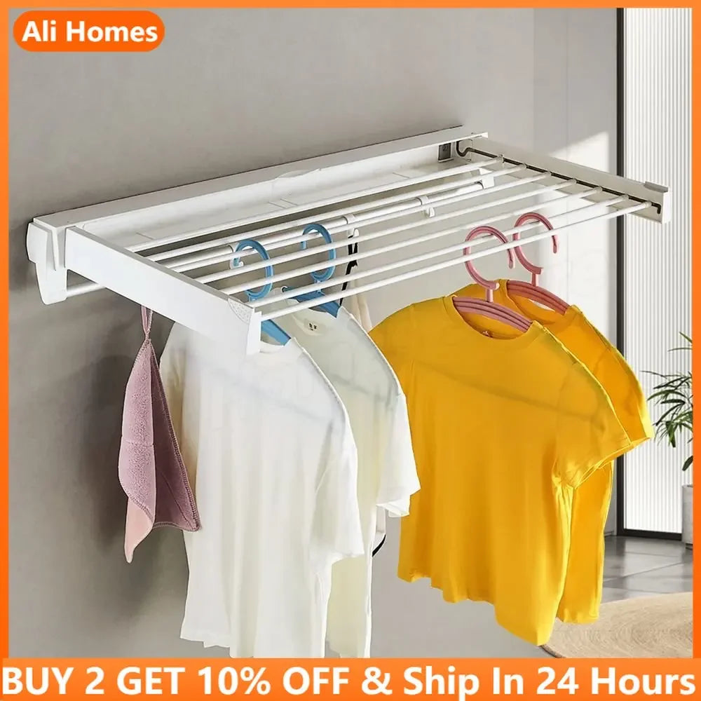 Retractable Clothes Hanger Invisible Wall Mounted Hanger Drying Rack Clothes Rack Folding Wall Extendable Organization Hangers