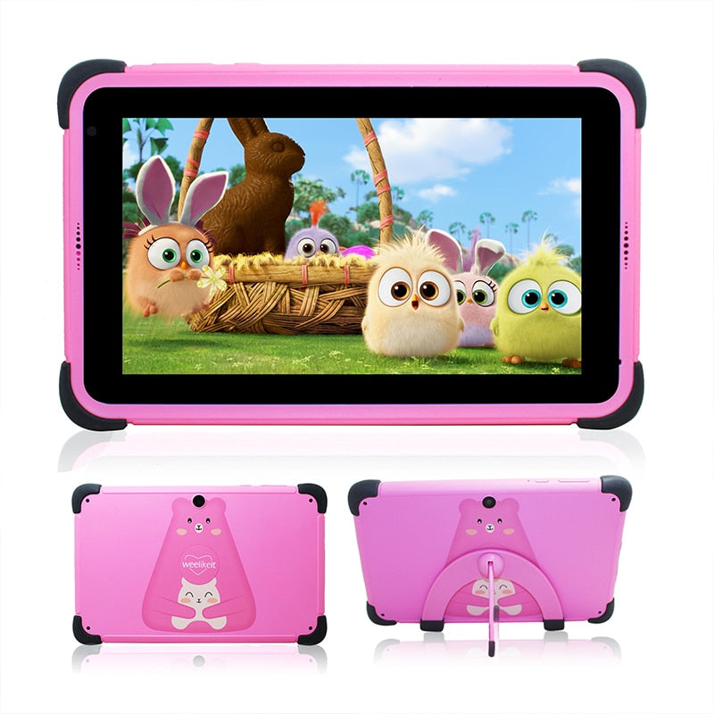 weelikeit 7 Inch Kids Tablets Android 11 1024*600 HD Ouad Core Dual Wifi 2GB 32GB Children Tablet for Kids Study with Holder