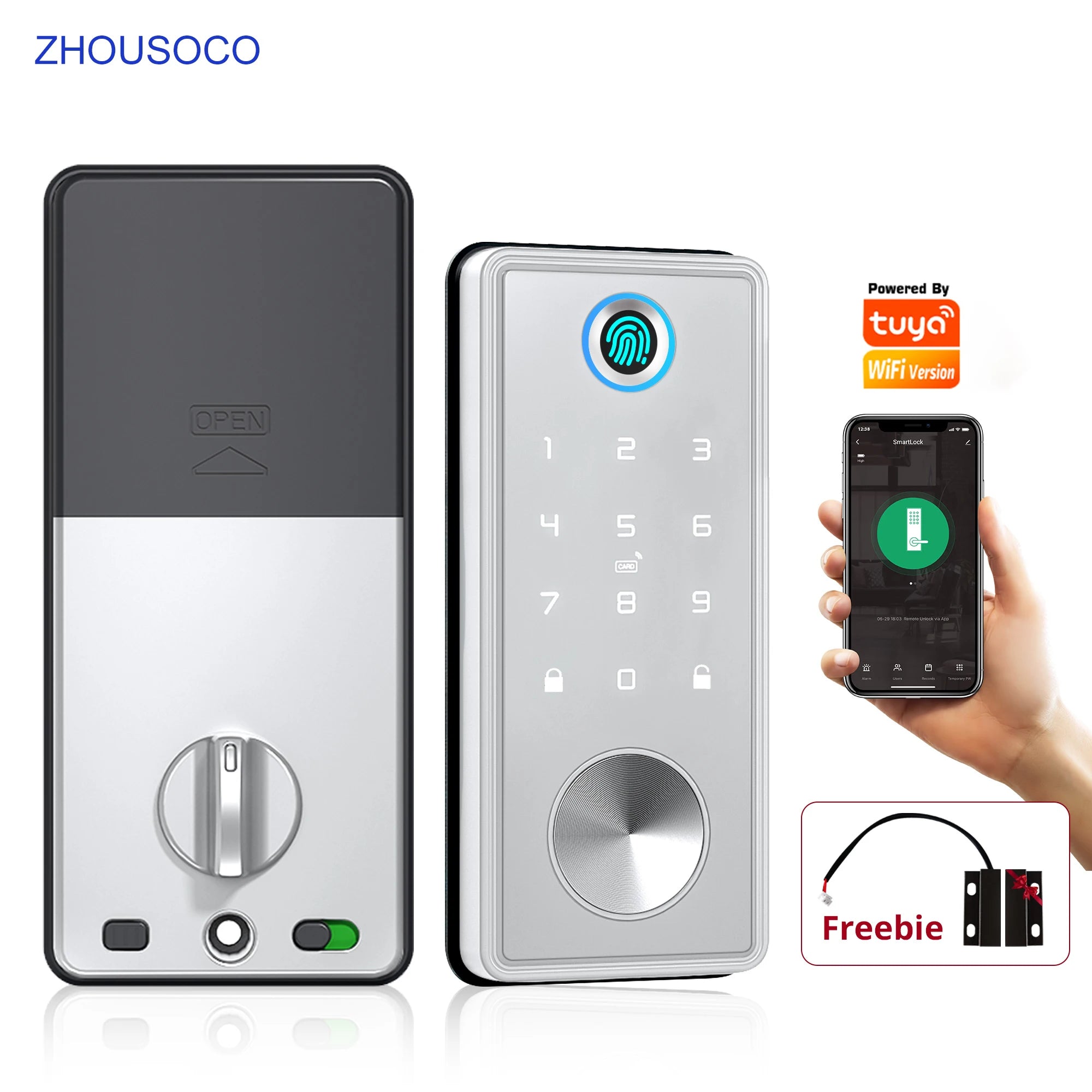 Tuya Wifi Smart Door Lock APP Remote Control Fingerprint Biometric Keypad Digital Smart Card Code Deadbolt Automatic Latch Lock