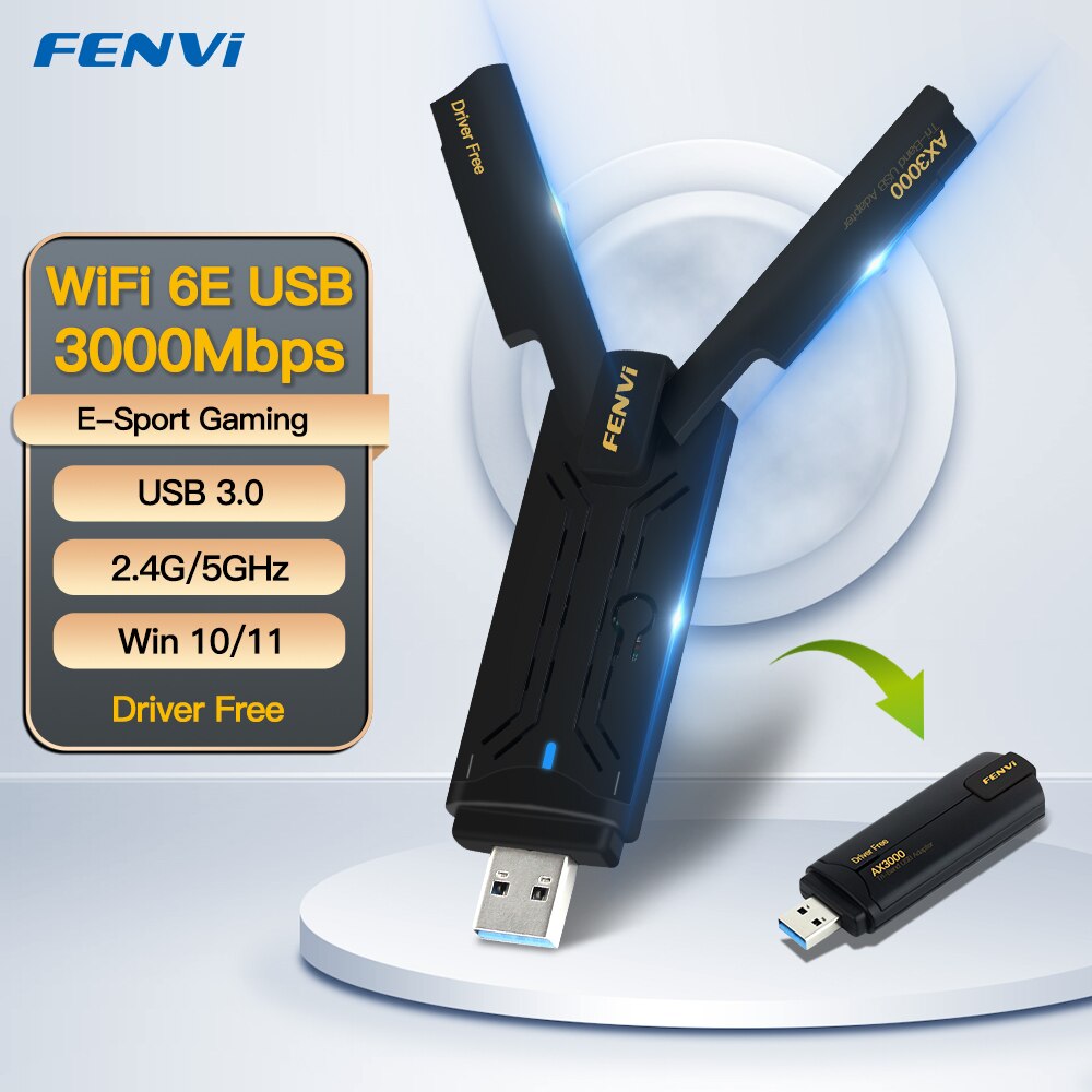 Fenvi WiFi 6 USB Adapter Dual Band AX1800 2.4G 5GHz Wireless WiFi 6E AXE3000 Dongle Network Card USB 3.0 WiFi Adapter Win7 10 11