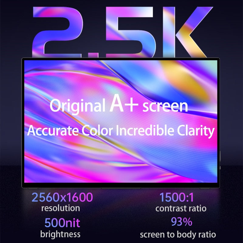 VCHANCE 14 Inch 2.5K QHD Portable Monitor 16:10 2560*1600p 100%DCI-P3 Office Travel Gaming Display for Laptop Xbox Switch ps5