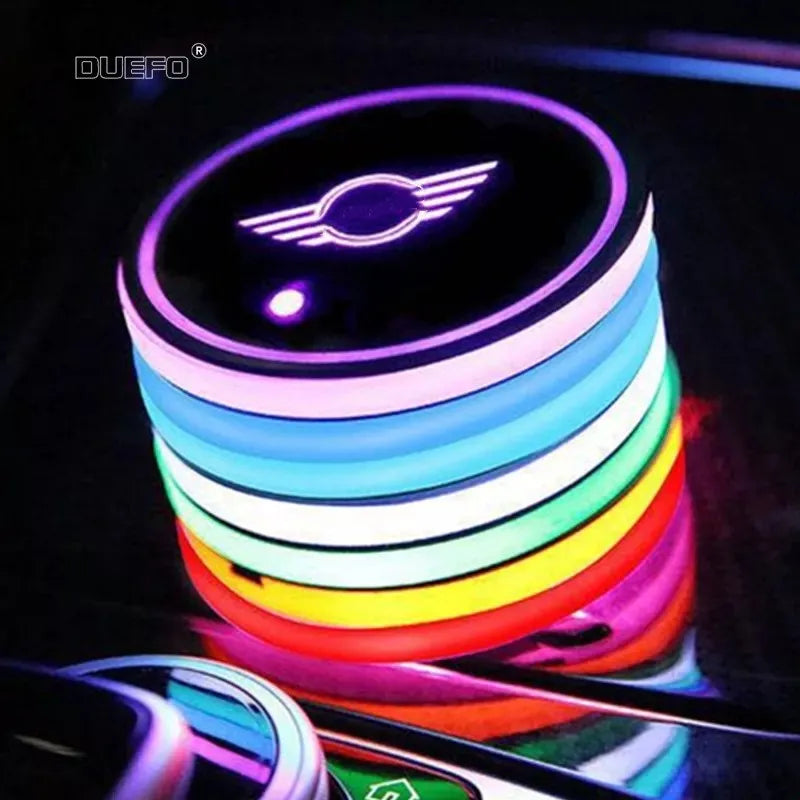 2X Led Car Logo Cup Light UBS Car Atmosphere Light Colorful Water Coaster For Mini Cooper Countryman F54 F55 F60 R55 R56 R60 R61