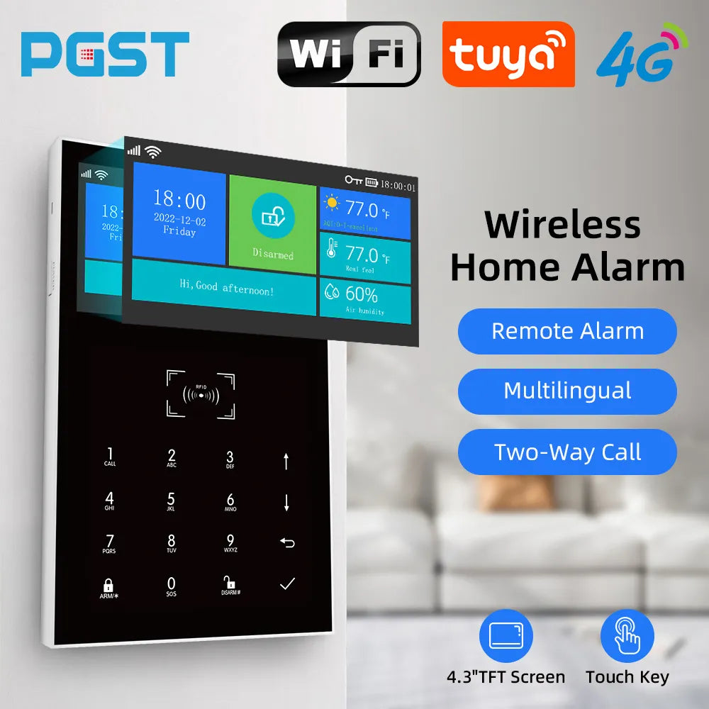 PGST 4G PG109 Home Intelligent Anti-theft System Set GSM WiFi Tuya APP Remote Control Large Screen Touch Multi-language Function