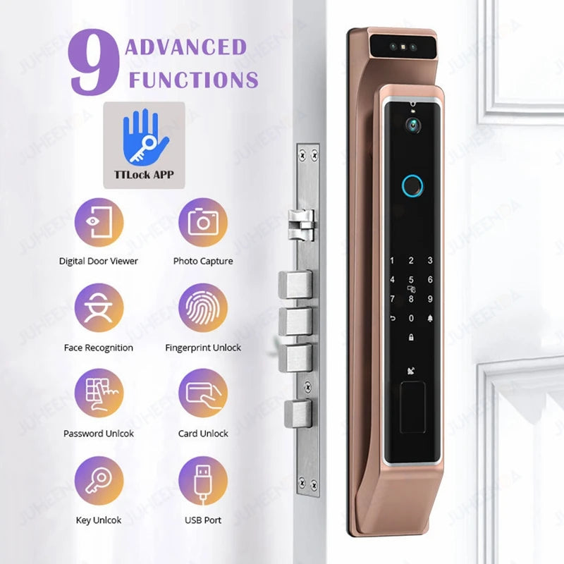 New TTLock APP 3D Face Recognition Smart Door Lock Camera Digital Fingerprint Password IC Card Code Keypad Electronic Door Lock