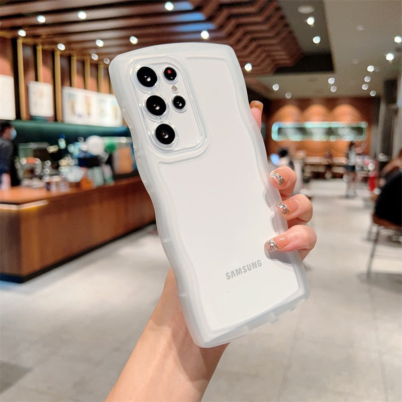 Purple Cute Transparent Wavy Silicone Phone Case For Samsung Galaxy S22 Ultra S21 S20 Plus S20FE S21FE Shockproof Bumper Cover