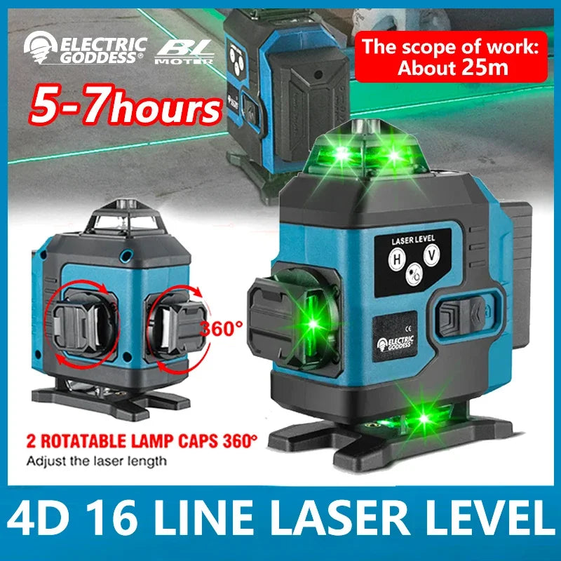 16 Lines 4D Laser Level Self-Leveling 360 Horizontal And Vertical Cross Super Powerful Green Laser Level For Makita 18V Battery