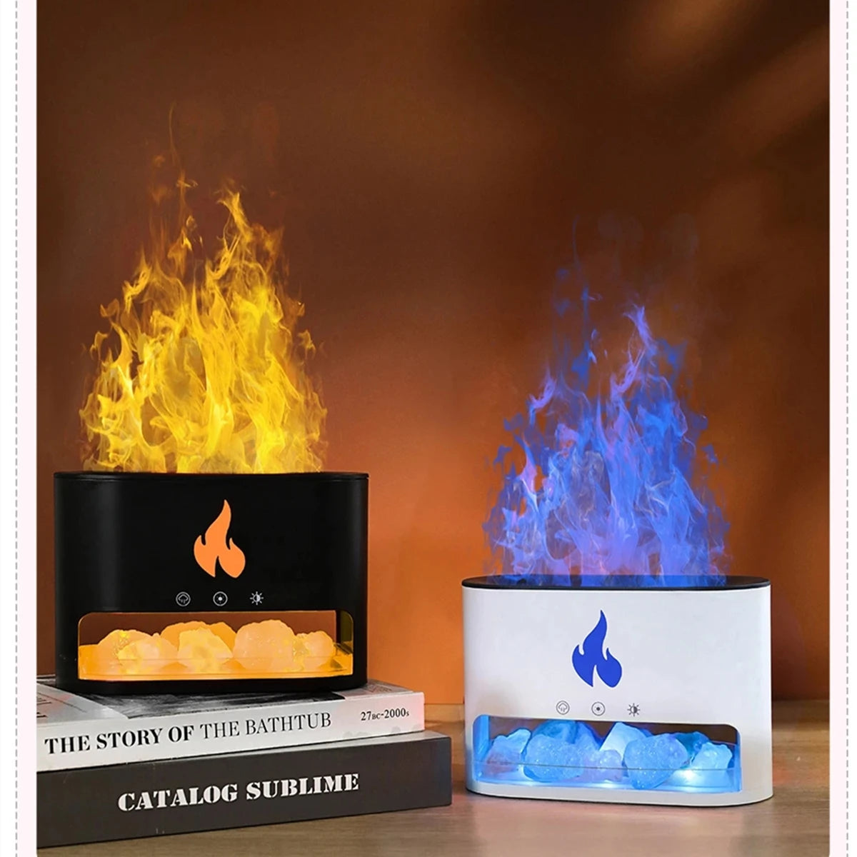 Fireplace Humidifier Crystal Salt Rock Fire Lamp Volcano Air Humidifier Flame Aroma Smell Device Essential Oil Diffuser for Home
