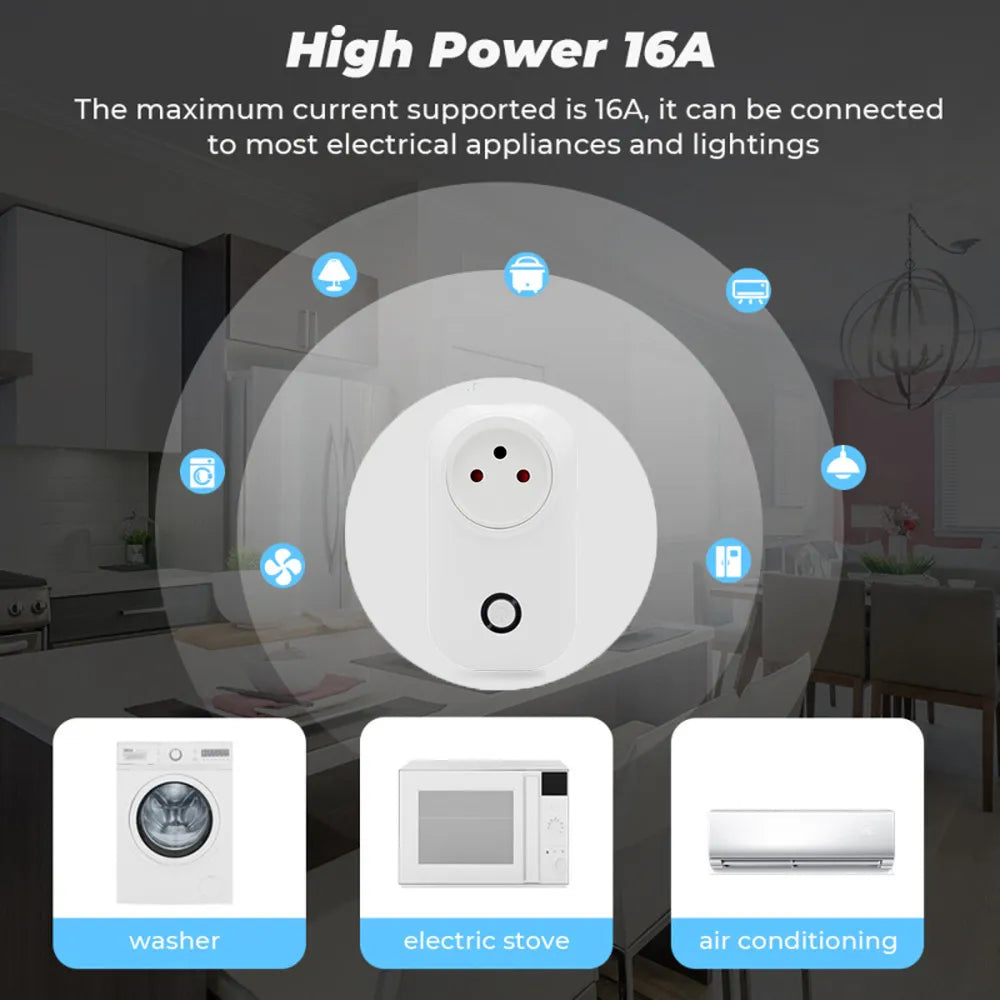 Tuya Smart Socket IsraeL Plug 16A Power Monitor Wifi Light Switch Smart Life Remote Control Outlet For Alexa, Google Assistant