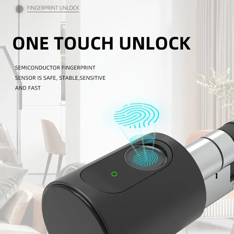 Tuya APP Fingerprint Lock Euro Cylinder Electronic Smart Door Lock RFID Card Bluetooth Digital Keyless Entry Smart Home Lock