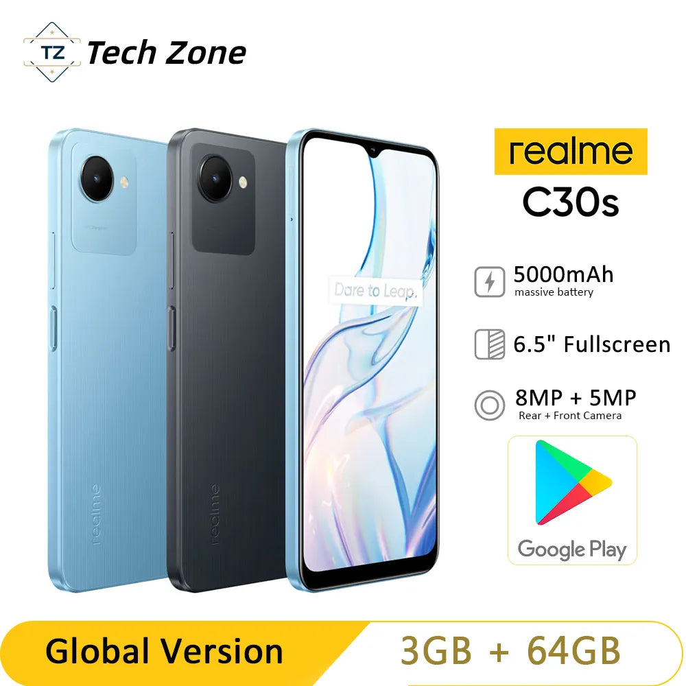 Global Version realme C30s  5000mAh Battery  6.5'' Full Scree Mobile Phone Octa Core 3GB 64GB Smartphone 8MP Camera Fingerprint