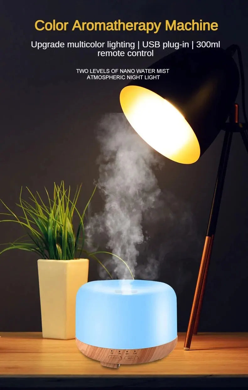Aroma Diffuser Air Humidifier 300ML Ultrasonic Cool Mist Maker LED Essential Oil Remote Control Mute Color Aromatherapy Machine