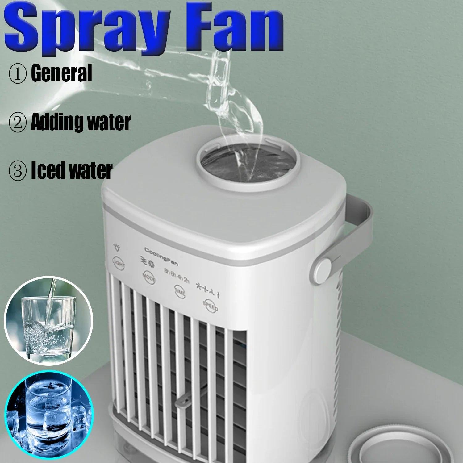 Electric Fan,Portable USB 3&4 Speeds Air Condition Humidifier,Cooler Wind Water Spray Big Capacity Tank for Room Office