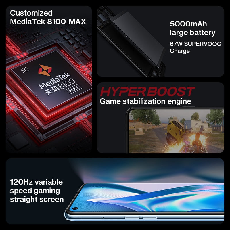 OnePlus Ace Racing Edition Multi Languages MTK Dimensity 8100 MAX 120Hz Display 5000mAh 67W SuperVooc Charge Android